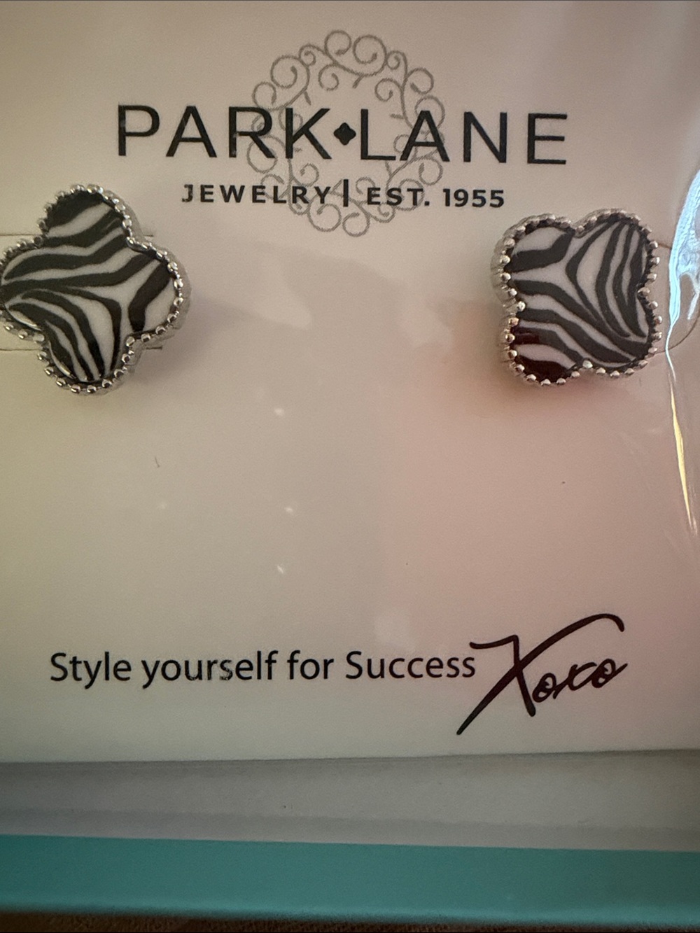 Park Lane Black & White Zebra Clover Stud Earrings
